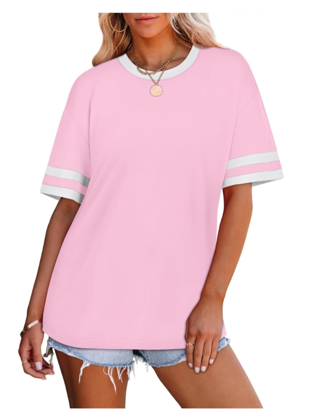 WIHOLL Light Pink Color Block Short Sleeve Tee - Size XL (EUC) - Picture 4 of 10